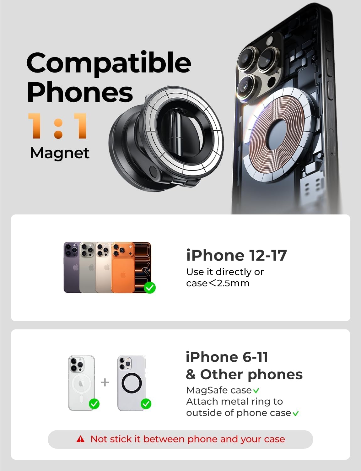 LISEN for Magsafe Car Mount, Magnetic Phone Holders for Your Car, Vacuum Phone Mount for Car Accessories for Women Men Jeep BMW, SuctionPro Gifts Kits, for iPhone 17 Pro Max 16 15 14 13 12