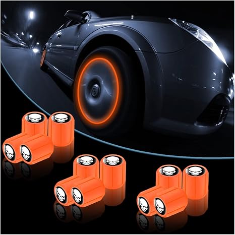 12PCS Fluorescent Skull Car Tire Valve Stem Caps, ABS Corrosion Resistant Wheel Valve Cover, Luminous Illuminated Cap Glow in The Dark, Auto Decor Accessories for Motorcycles Bicycles (Yellow/White)