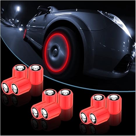 12PCS Fluorescent Skull Car Tire Valve Stem Caps, ABS Corrosion Resistant Wheel Valve Cover, Luminous Illuminated Cap Glow in The Dark, Auto Decor Accessories for Motorcycles Bicycles (Yellow/White)