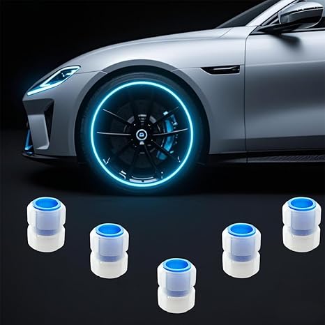 Glow in The Dark Tire Valve Stem Caps, 5 Pack Luminous Tire Valve Stem Caps, Fluorescent Car Tire Pressure Caps, Universal for Cars, Trucks, SUVs, Motorcycles, Bikes (Pink)
