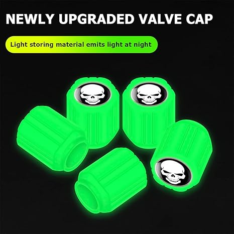 12PCS Fluorescent Skull Car Tire Valve Stem Caps, ABS Corrosion Resistant Wheel Valve Cover, Luminous Illuminated Cap Glow in The Dark, Auto Decor Accessories for Motorcycles Bicycles (Yellow/White)