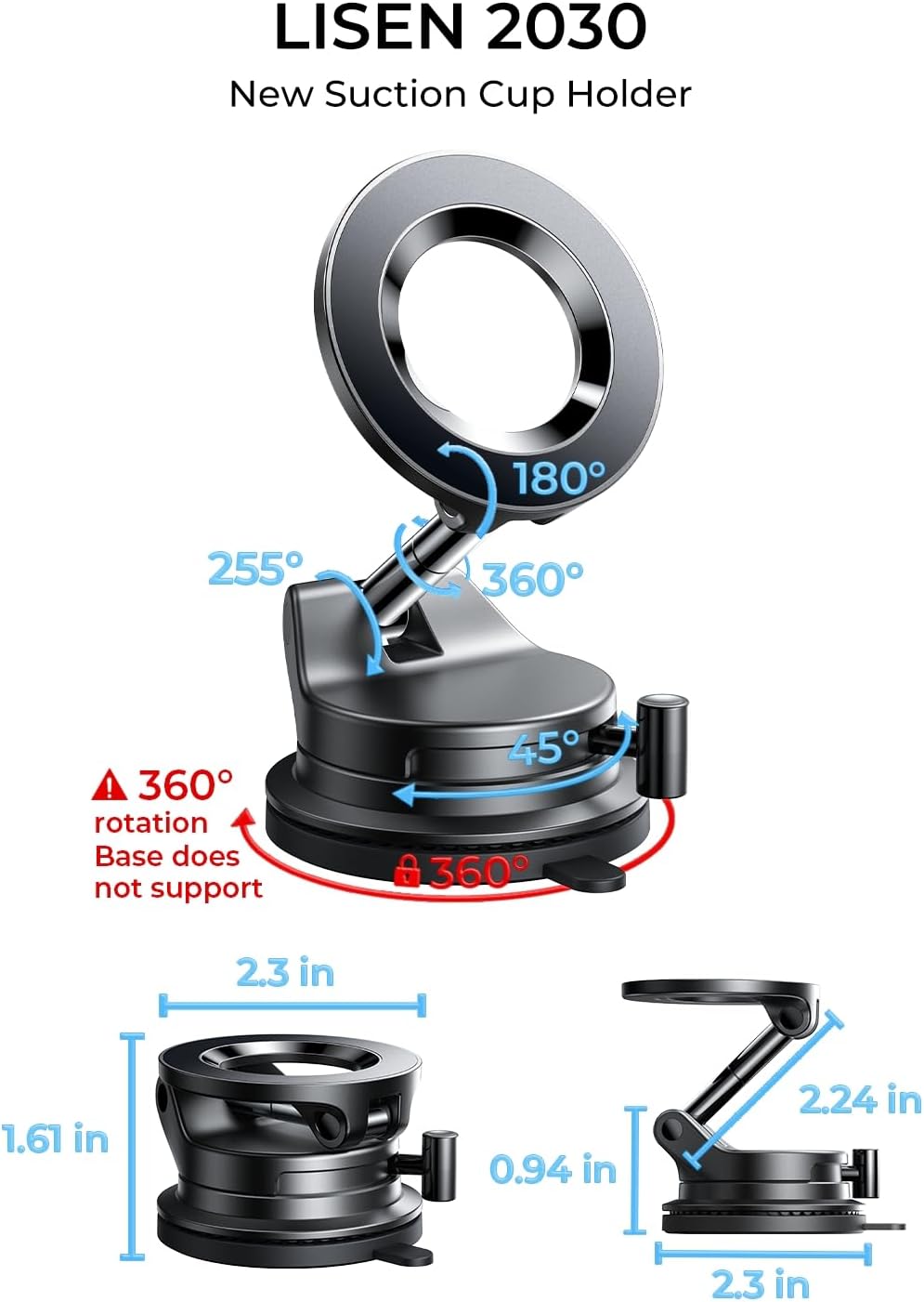 LISEN for Magsafe Car Mount, Magnetic Phone Holders for Your Car, Vacuum Phone Mount for Car Accessories for Women Men Jeep BMW, SuctionPro Gifts Kits, for iPhone 17 Pro Max 16 15 14 13 12