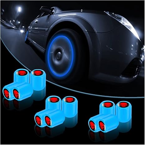 12PCS Fluorescent Skull Car Tire Valve Stem Caps, ABS Corrosion Resistant Wheel Valve Cover, Luminous Illuminated Cap Glow in The Dark, Auto Decor Accessories for Motorcycles Bicycles (Yellow/White)