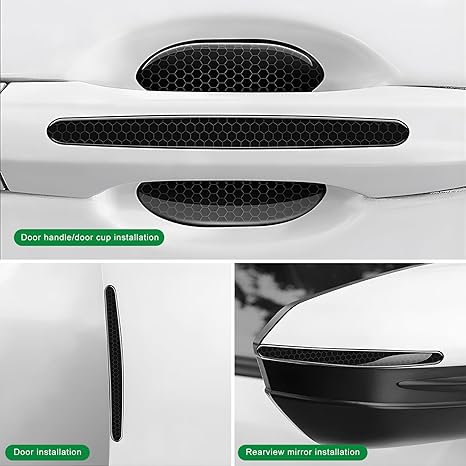 8 PCS Car Door Handle Bowl Sticker, Reflective Door Cup Paint Guard Anti-Scratch Handle Strip, Self-Adhesive Handles Collision Protective Cover Exterior Decor for Vehicle Doors