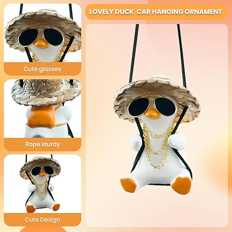 Swing Duck Car Hanging Ornament - Cute Pendant for Rearview Mirror - Accessories for Men, Women, Teens - Truck Christmas Decorations (Cool Duck)